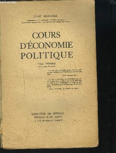 Cours D Economie Politique Tome Er Eme Edition Libro