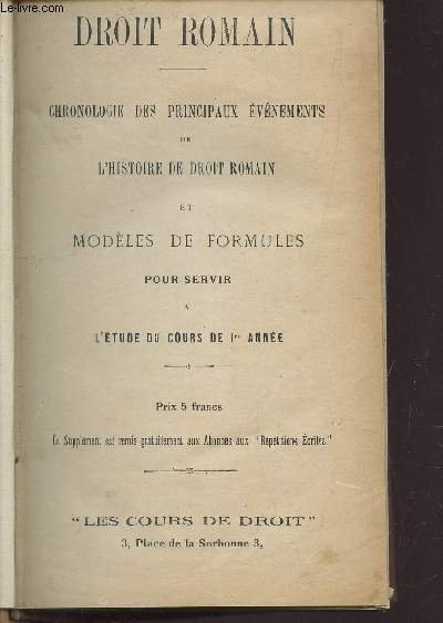 DROIT ROMAIN CHRONOLOGIE DES PRINCIPAUX EVENEMENTS DE L HISTOIRE DE