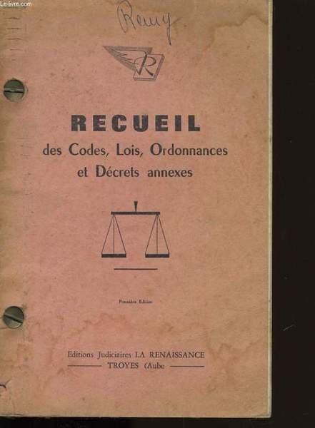 Recueil Des Codes Lois Ordonnances Et Decrets Annexes Libro