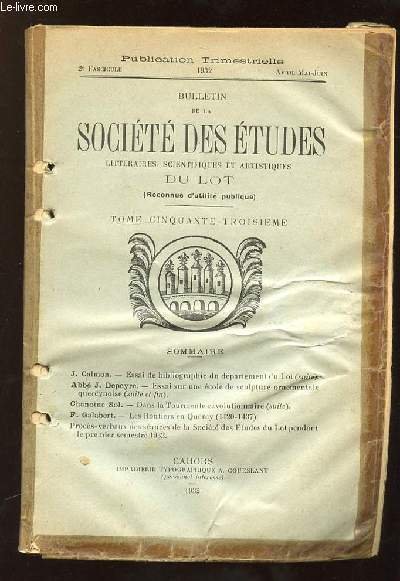 BULLETIN DE LA SOCIETE DES ETUDES LITTERAIRES SCIENTIFIQUES