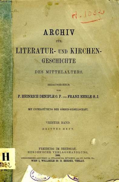 ARCHIV FUR LITERATUR UND KIRCHEN GESCHICHTE DES MITTELALTERS Libro