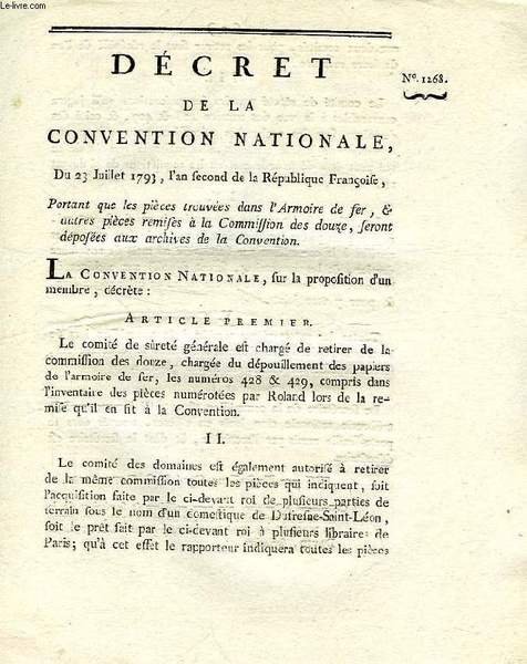 DECRET DE LA CONVENTION NATIONALE N 1268 PORTANT QUE LES PIECES