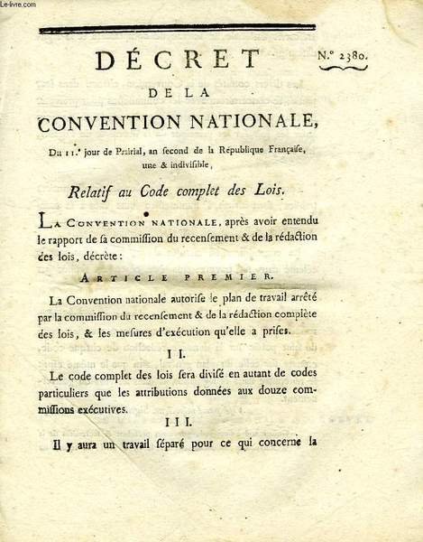 DECRET DE LA CONVENTION NATIONALE N 2380 RELATIF AU CODE COMPLET DES