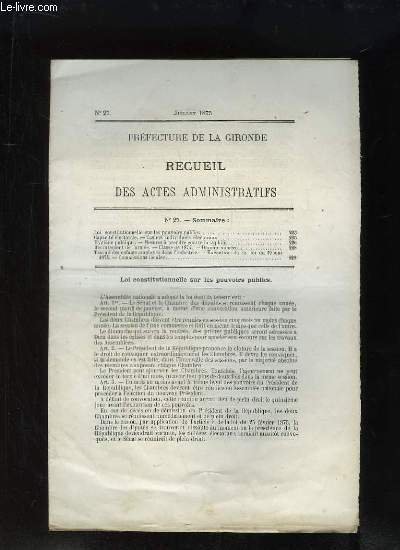 Recueil Des Actes Administratifs N Pr Fecture De La Gironde