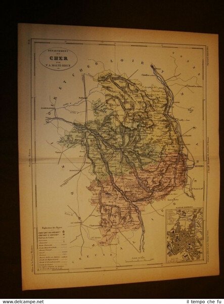 Carta Cartina O Mappa Del 1840 Cher Bourges Francia Malte Brun