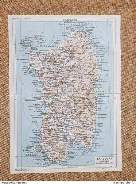 Carta Geografica O Cartina Del 1940 L Isola Di Sardegna Italia T C I