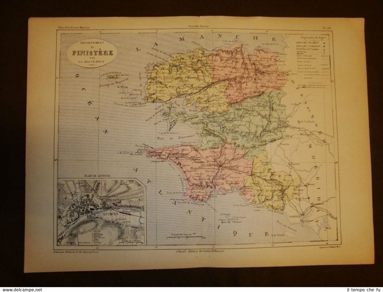 Carta cartina o mappa del 1840 Finistère Quimper Francia Malte Brun