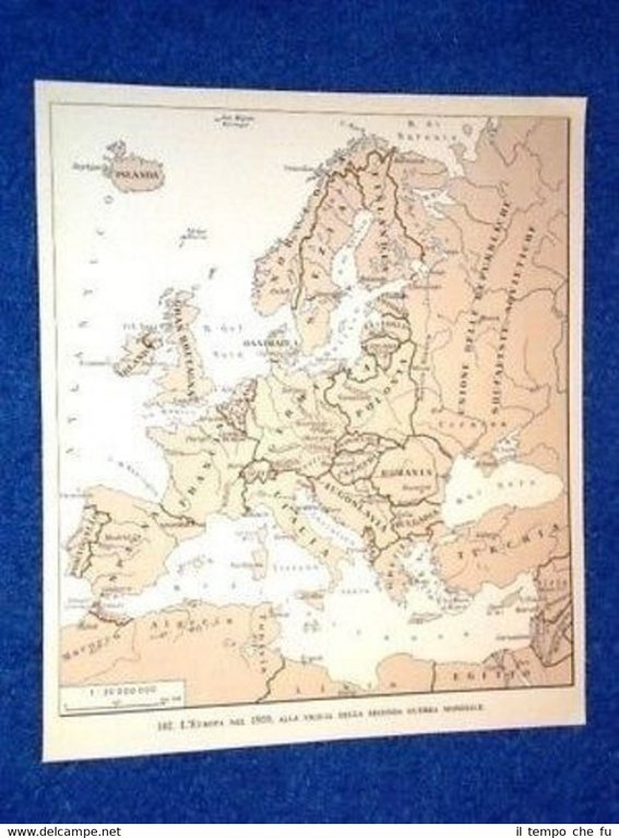 Cartina Europa Vigilia WW2 Seconda Guerra Mondiale 1939 Stampa