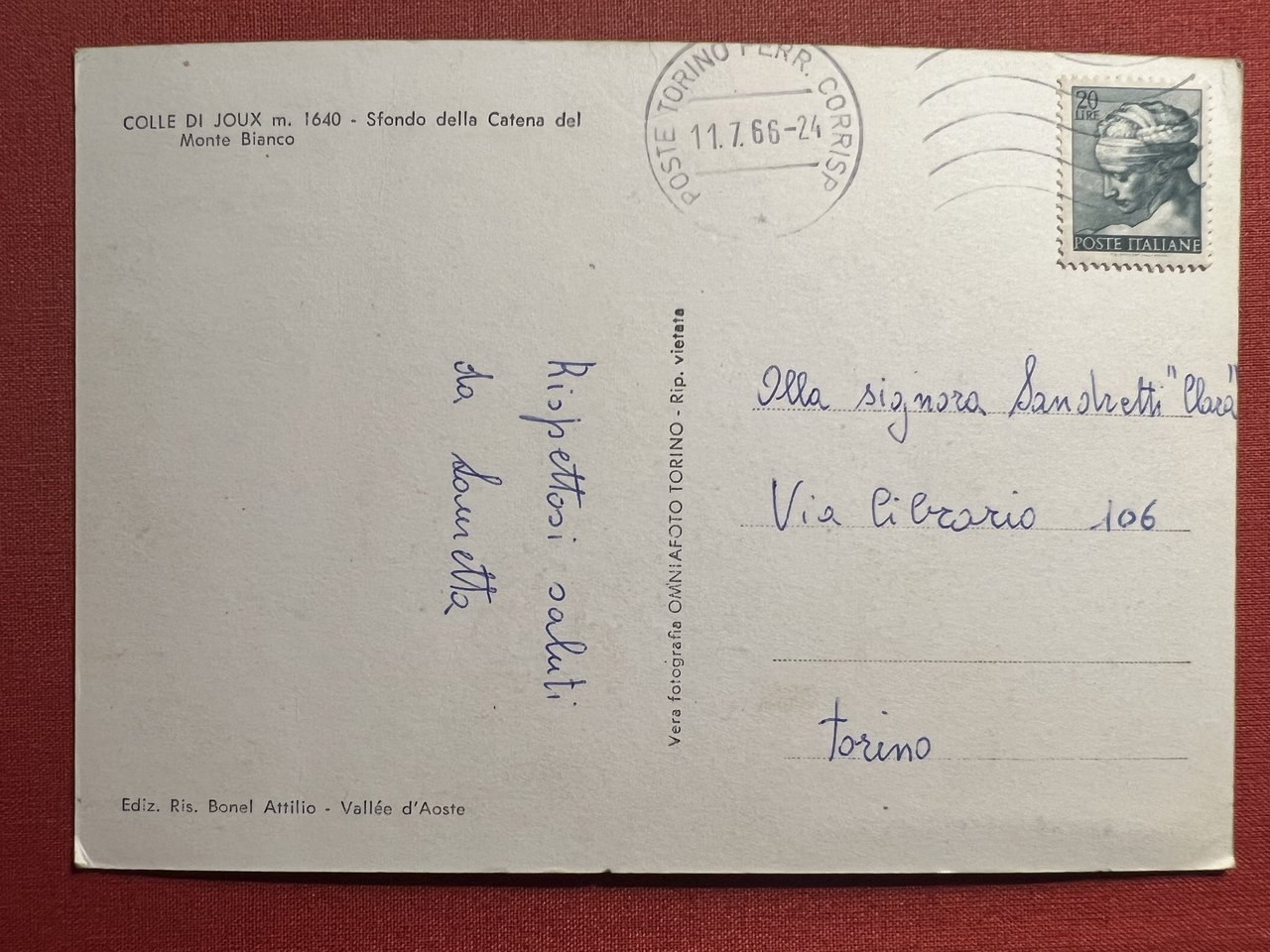 Cartolina Colle Di Joux Sfondo Della Catena Del Monte Bianco 1966