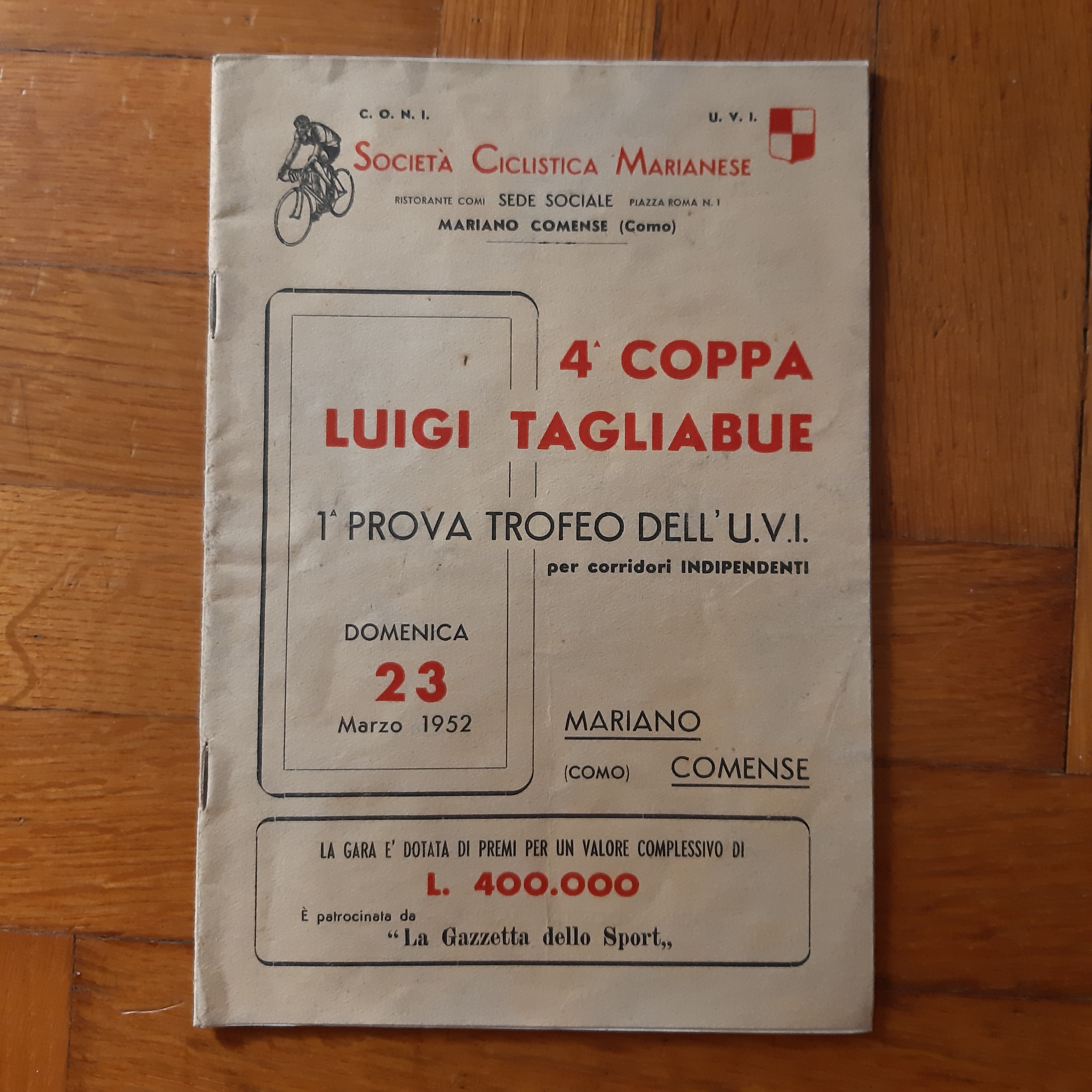 Società Ciclistica Marianese (Mariano Comense). 4° Coppa Luigi Tagliabue 1952