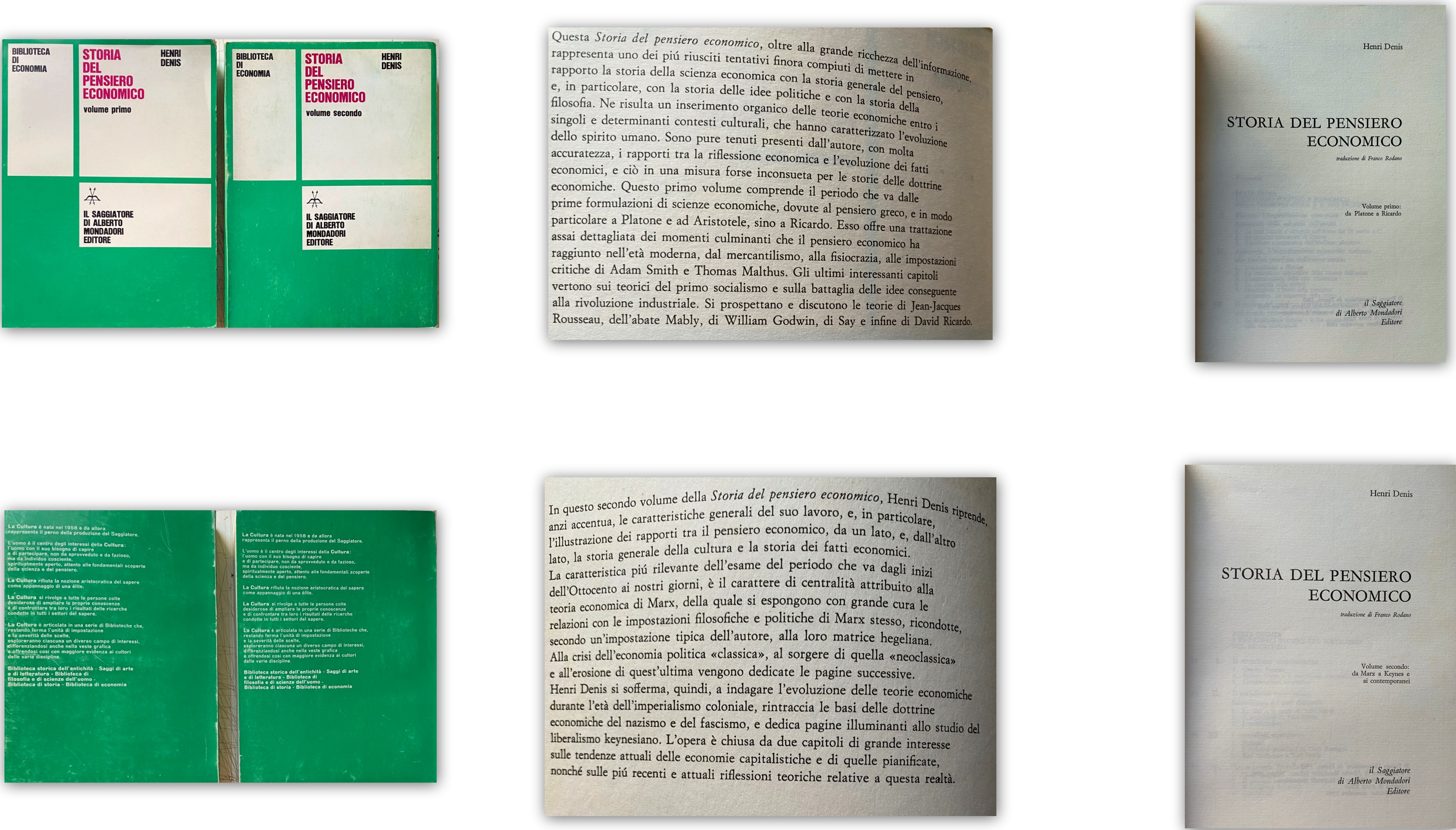 STORIA DEL PENSIERO ECONOMICO. VOLUME PRIMO: DA PLATONE A RICARDO; …
