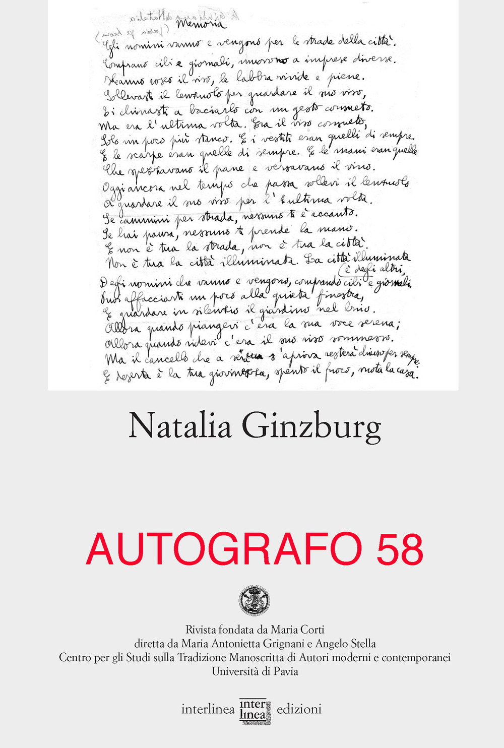 Autografo. Natalia Ginzburg. Vol. 58