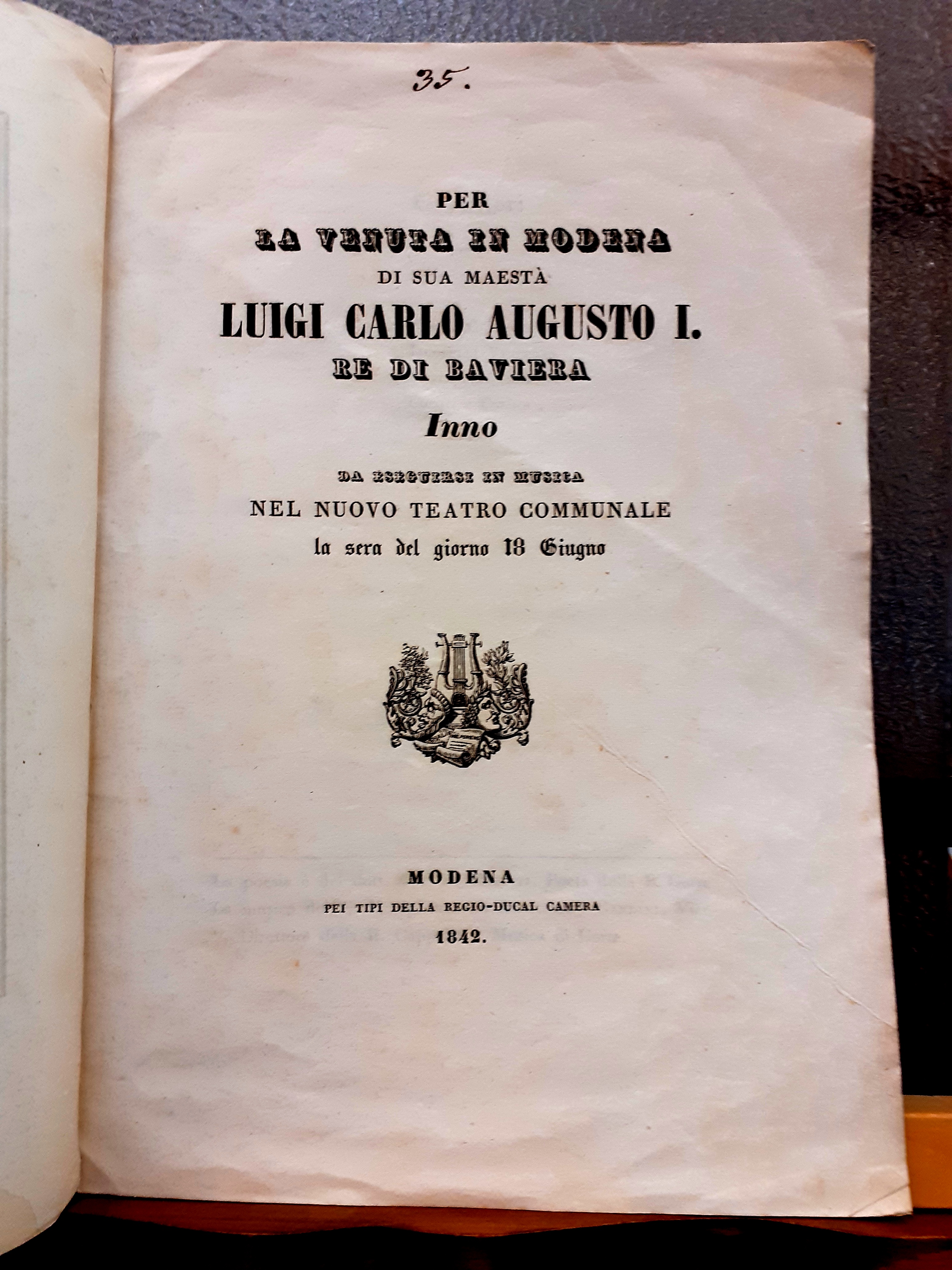 PER LA VENUTA IN MODENA DI SUA MAESTA' LUIGI CARLO …