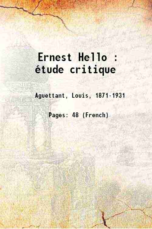 Ernest Hello : Ètude critique 1897