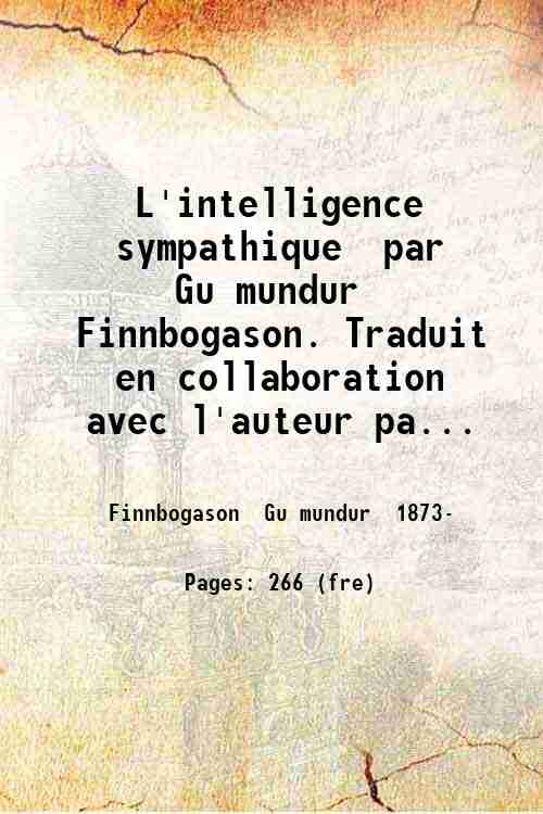 L'intelligence sympathique, par Gumundur Finnbogason. Traduit en collaboration avec l'auteur …