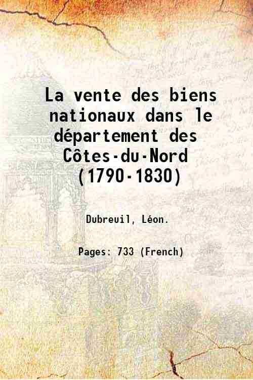 La vente des biens nationaux dans le dÈpartement des CÙtes-du-Nord …
