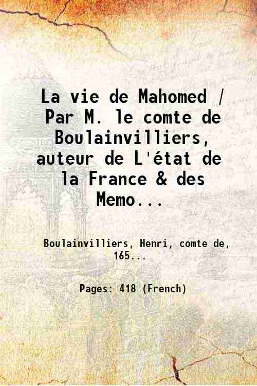 La vie de Mahomed / Par M. le comte de …