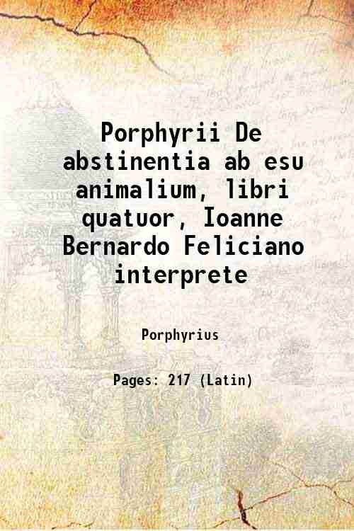 Porphyrii De abstinentia ab esu animalium, libri quatuor, Ioanne Bernardo …