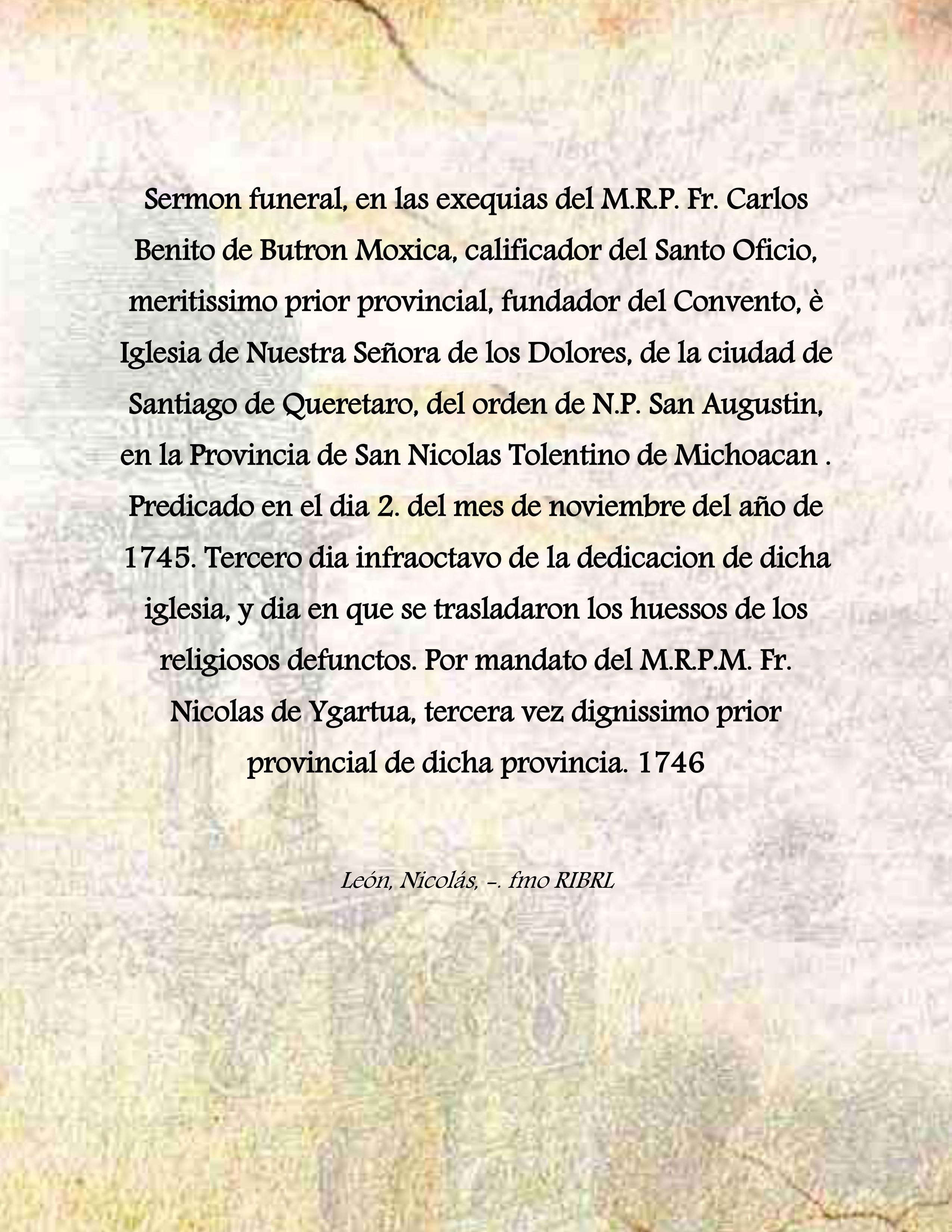 Sermon funeral, en las exequias del M.R.P. Fr. Carlos Benito …