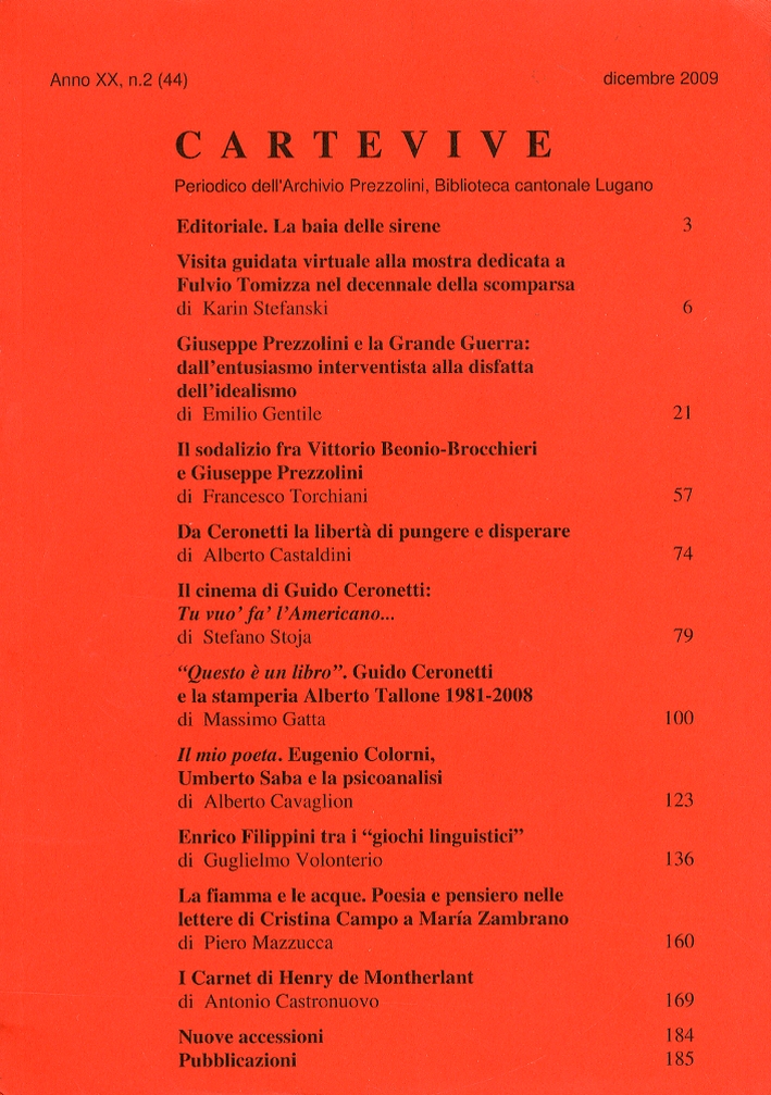 Cartevive. Anno XX. 2. 44. Dicembre 2009, Lugano, Biblioteca Cantonale …