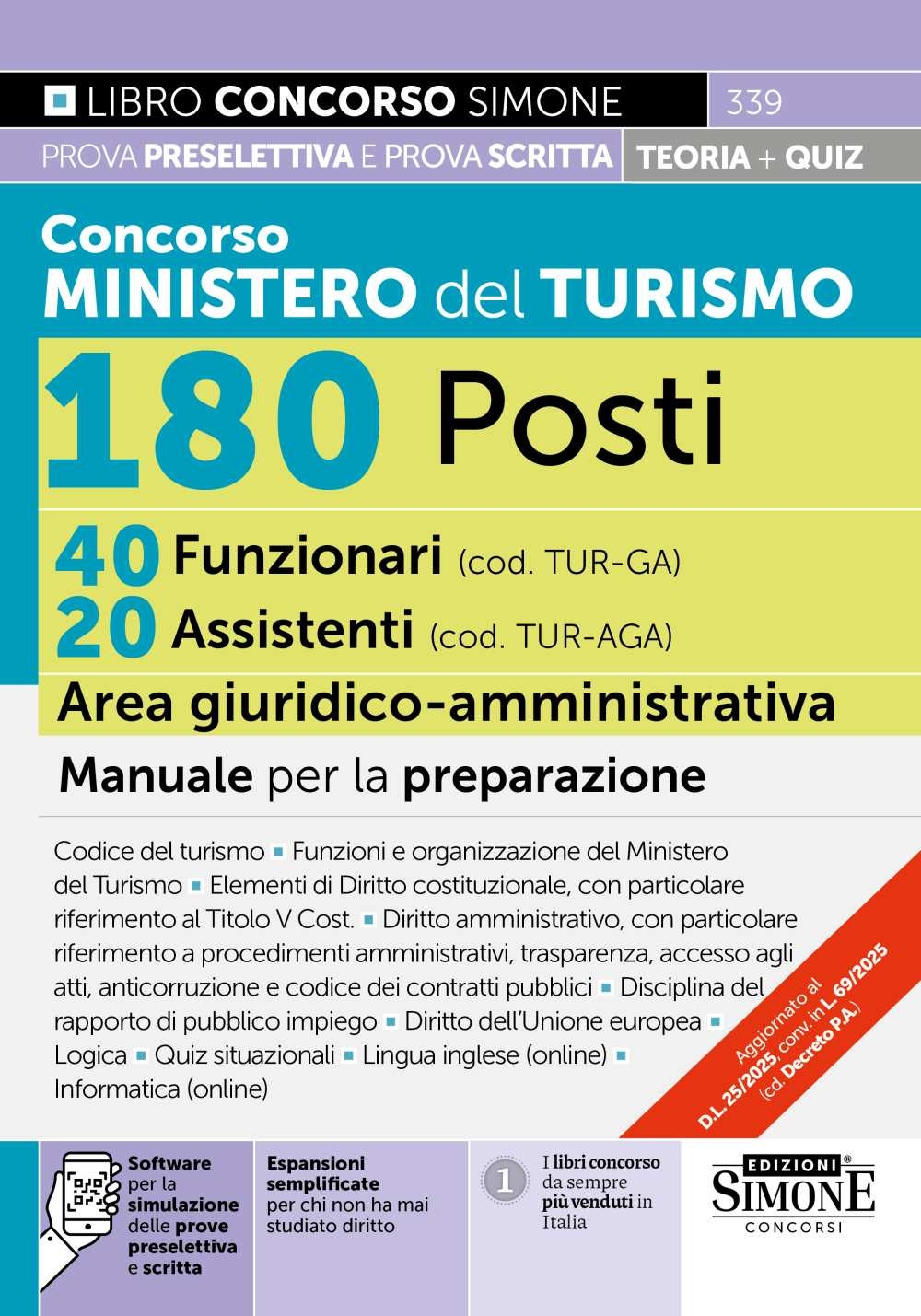 Concorso Ministero del Turismo 180 posti. 40 funzionari (cod. TUR-GA) …