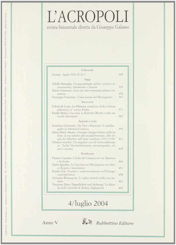 L'Acropoli (2004). Vol. 4, Soveria Mannelli, Rubbettino Editore, 2004