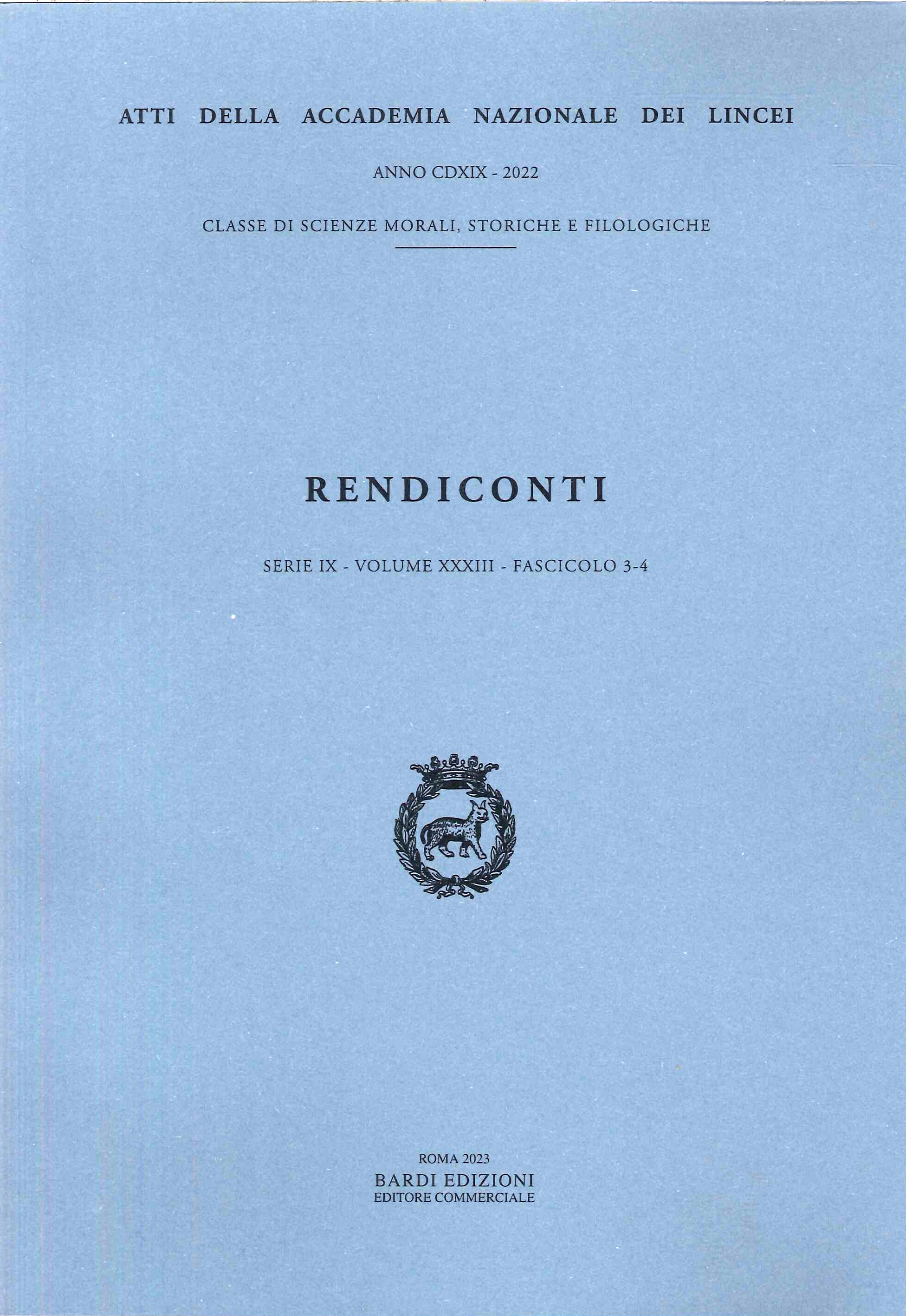 Rendiconti. Serie IX Volume XXXIII Fascicolo 3-4, Roma, Bardi Edizioni, …