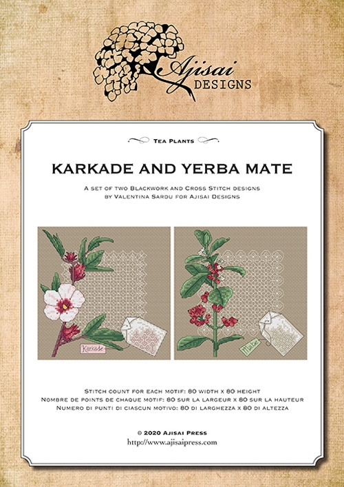 Tea plants. Karkade and yerba mate. Cross stitch and blackwork …