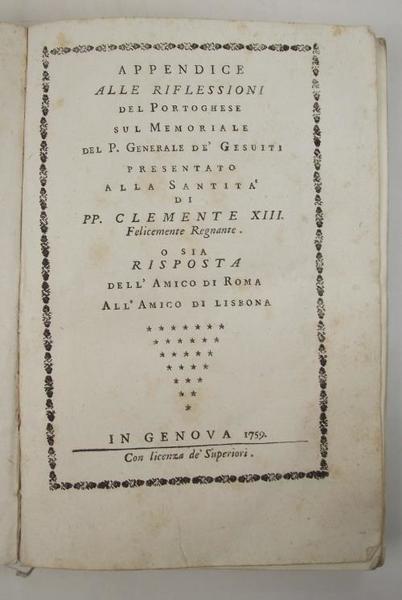 Appendice alle Riflessioni del Portoghese sul Memoriale del Padre Generale …