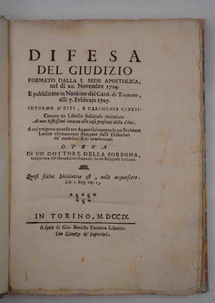 Difesa del giudizio formato dalla S. Sede Apostolica, nel dì …