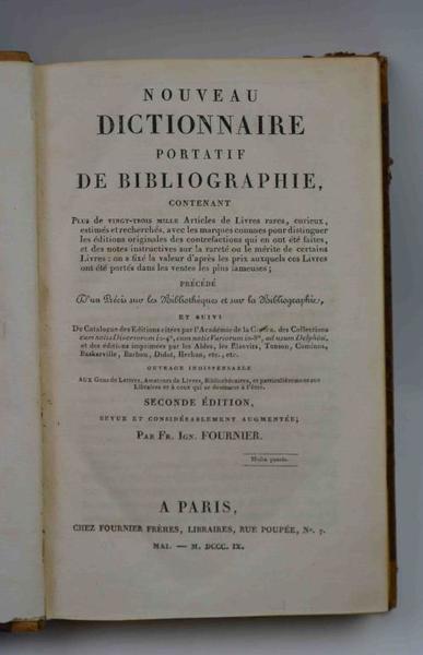 Nouveau Dictionnaire portatif de Bibliographie contenant Plus de vingt-trois mille …