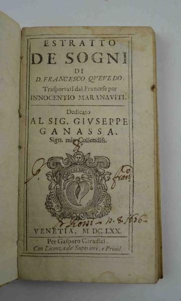 Estratto de sogni… Trasportati dal Francese per Innocentio Maranaviti.