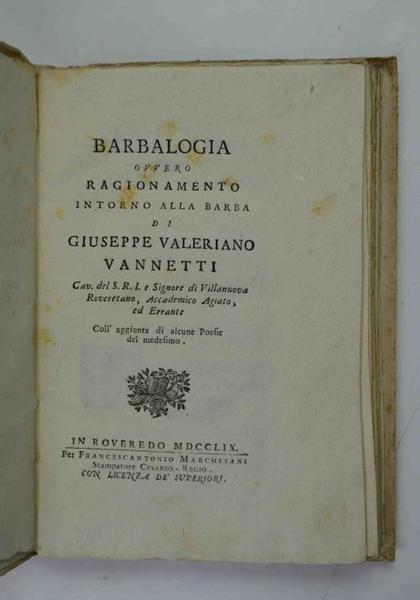 Barbalogia ovvero Ragionamento intorno alla barba…