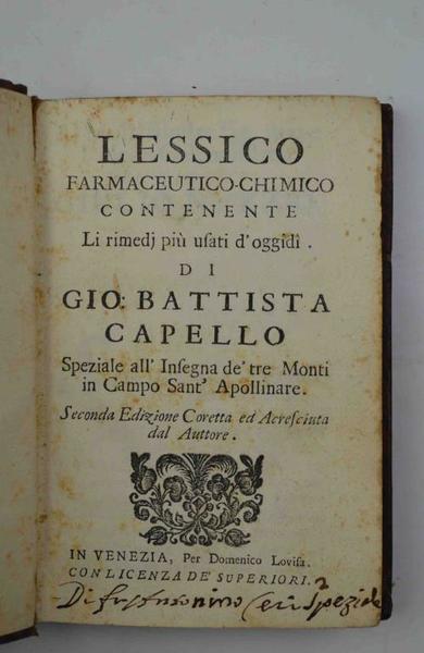 Lessico farmaceutico-chimico contente li rimedj più usati d’oggidì di Gio. …