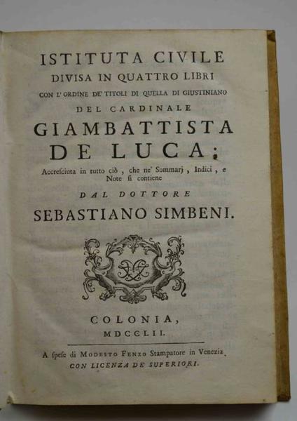 Istituta civile divisa in quattro libri con l'ordine dei titoli …