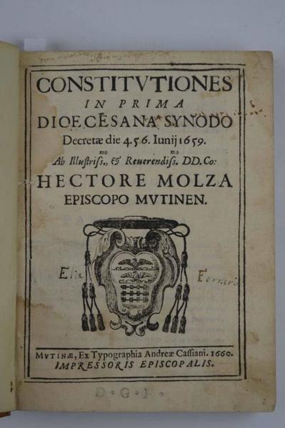 Constitutiones in prima Dioecesana Synodo Decretae die 4.5.6. Iunij 1659. …