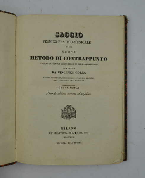Saggio teorico-pratico-musicale ossia nuovo metodo di contrappunto… Seconda edizione corretta …