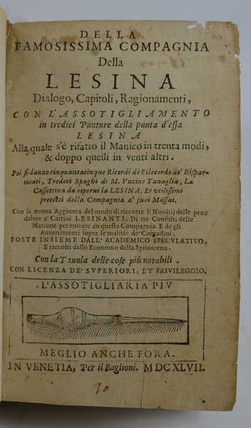 Della famosissima Compagnia della Lesina. Dialogo, Capitoli, e Ragionamenti. Con …