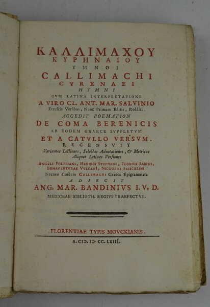 Callimachi Cyrenaei Hymni cum latina interpretatione a Viro Cl. Ant. …