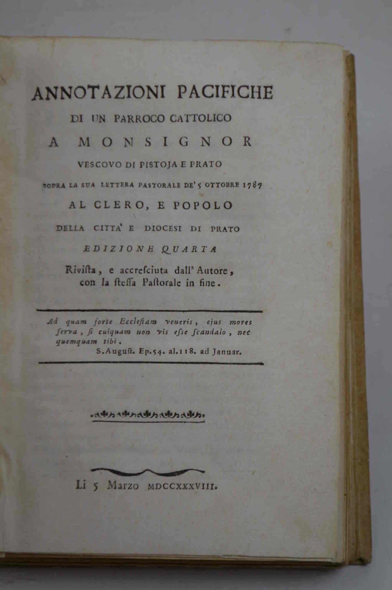 Annotazioni pacifiche di un parroco cattolico a monsignor vescovo di …