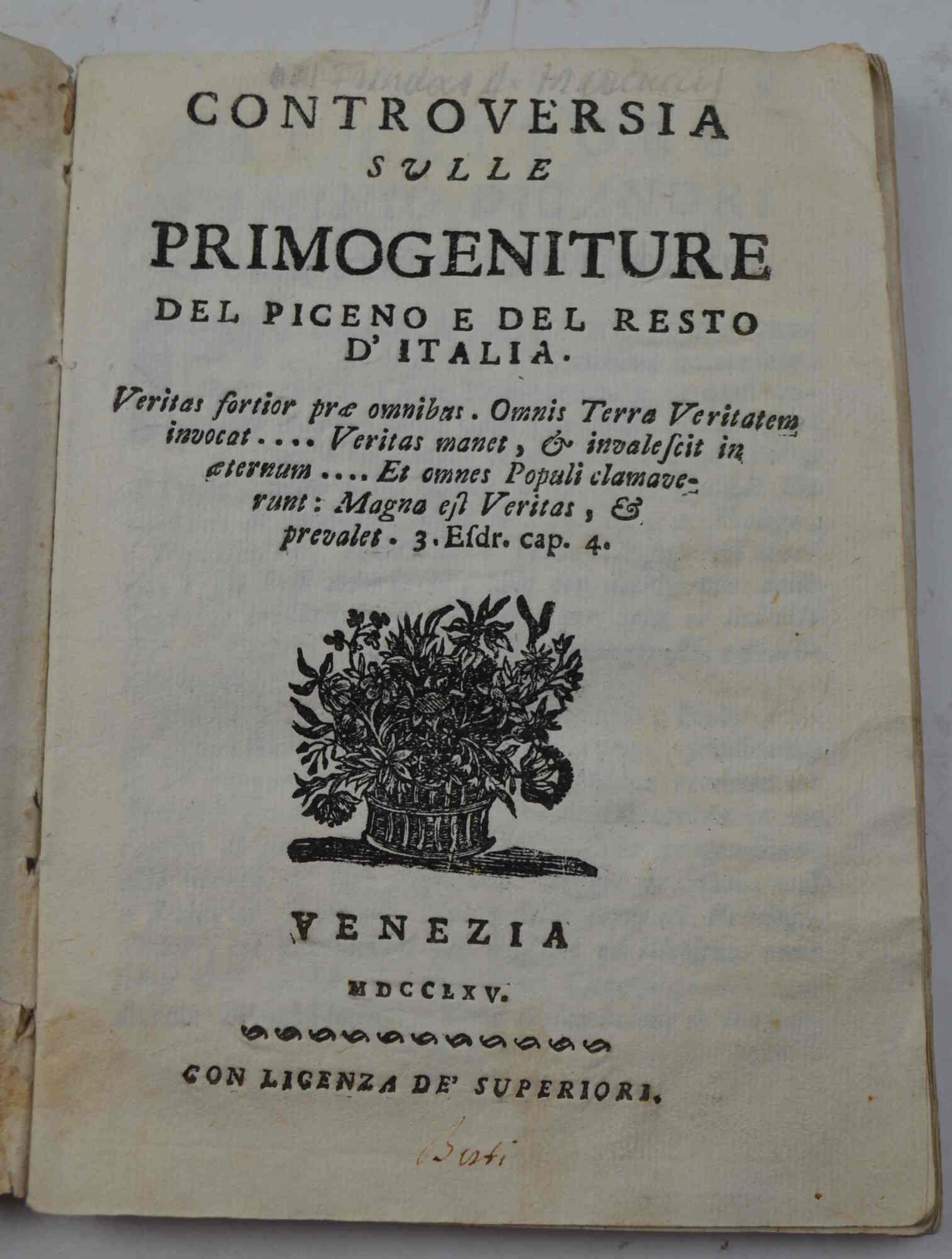 Controversia sulle primogeniture del Piceno e del resto d'Italia...