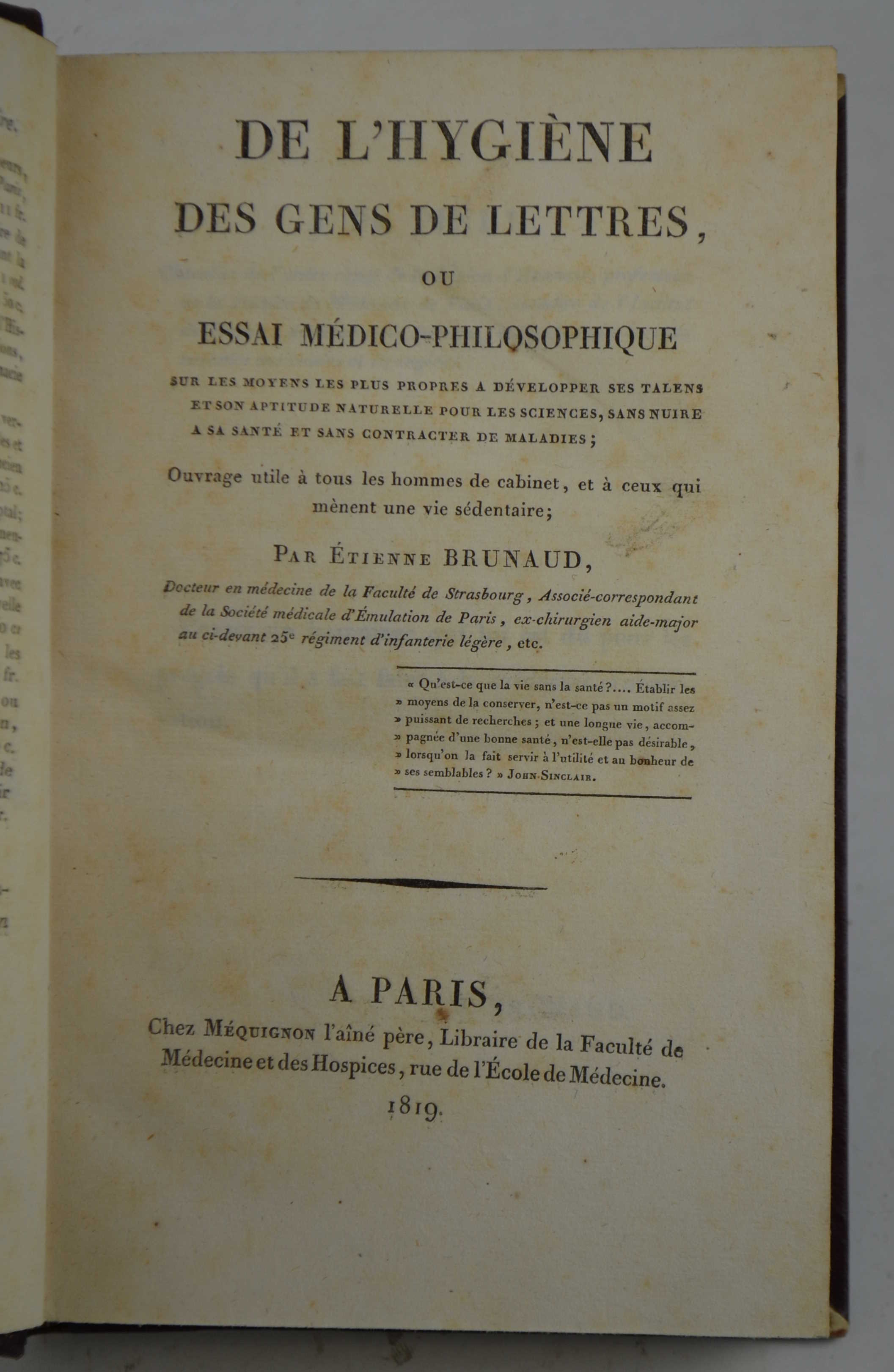 De l'Hygiène des gens de lettres ou essai médico-philosophique sur …