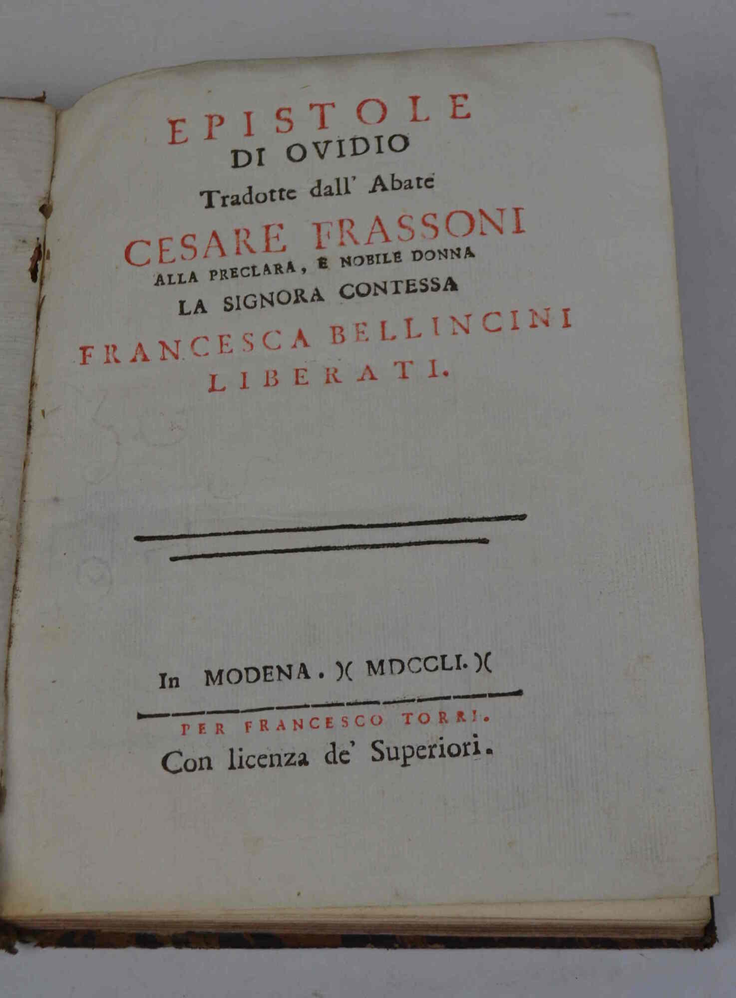 Epistole... Tradotte dall'Abate Cesare Frassoni alla preclara, e nobile donna …