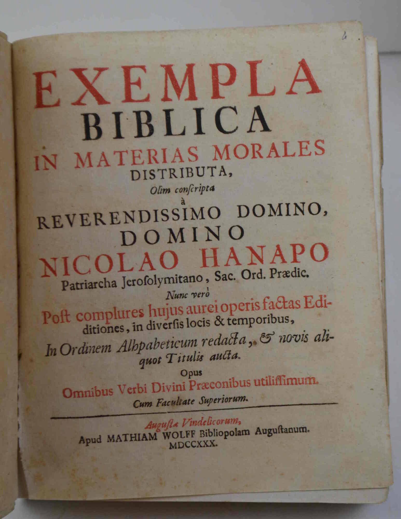 Exempla Biblica in materias morales distributa.