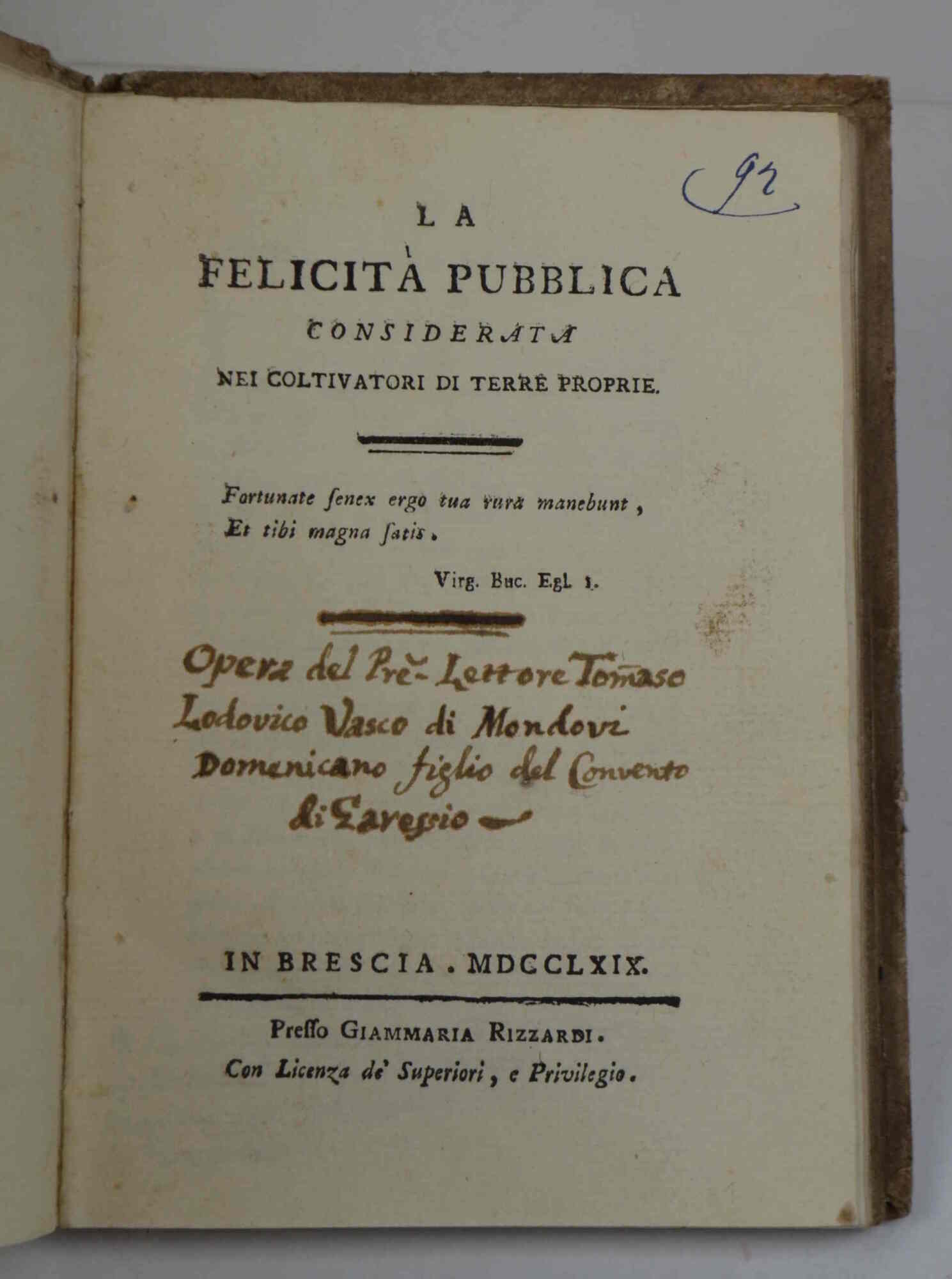 La felicità pubblica considerata nei coltivatori di terre proprie.