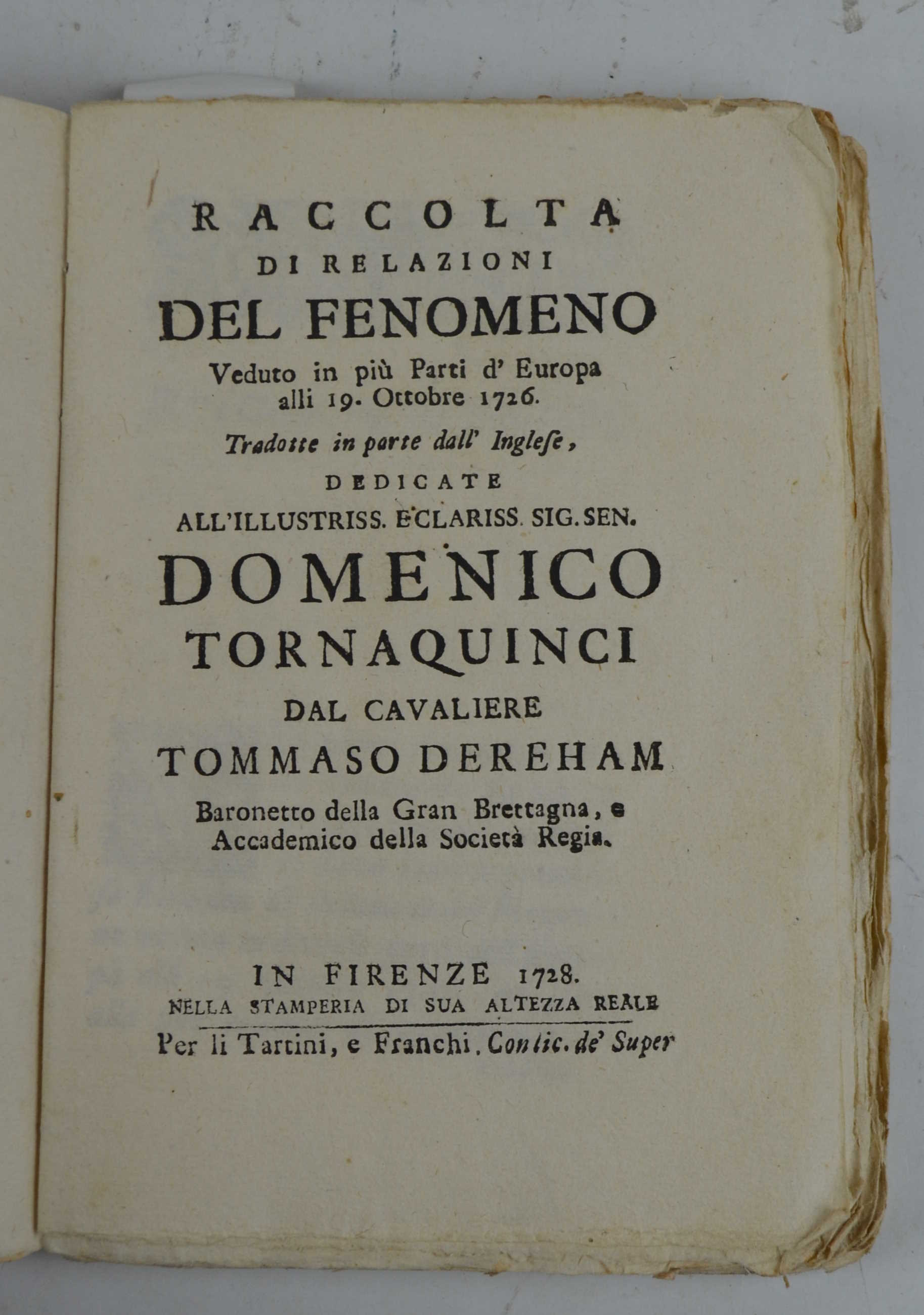 Raccolta di relazioni del fenomeno Veduto in più Parti d'Europa …