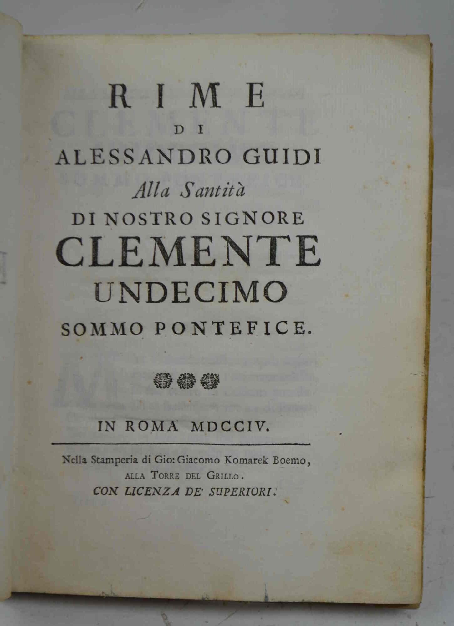 Rime... alla Santità di nostro Signore Clemente undecimo sommo Pontefice.