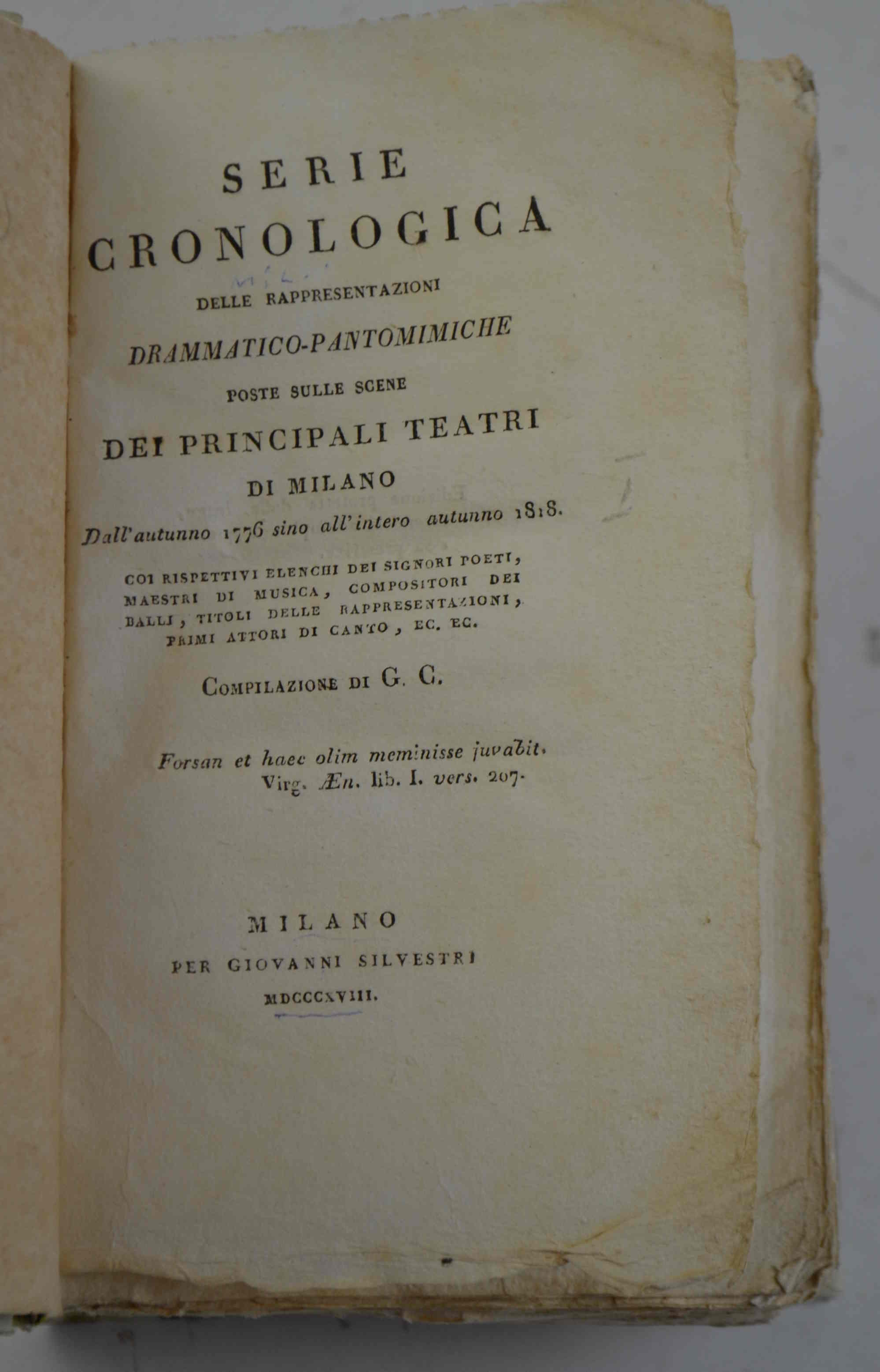 Serie cronologica delle rappresentazioni drammatico-pantomimiche poste sulle scene dei principali …