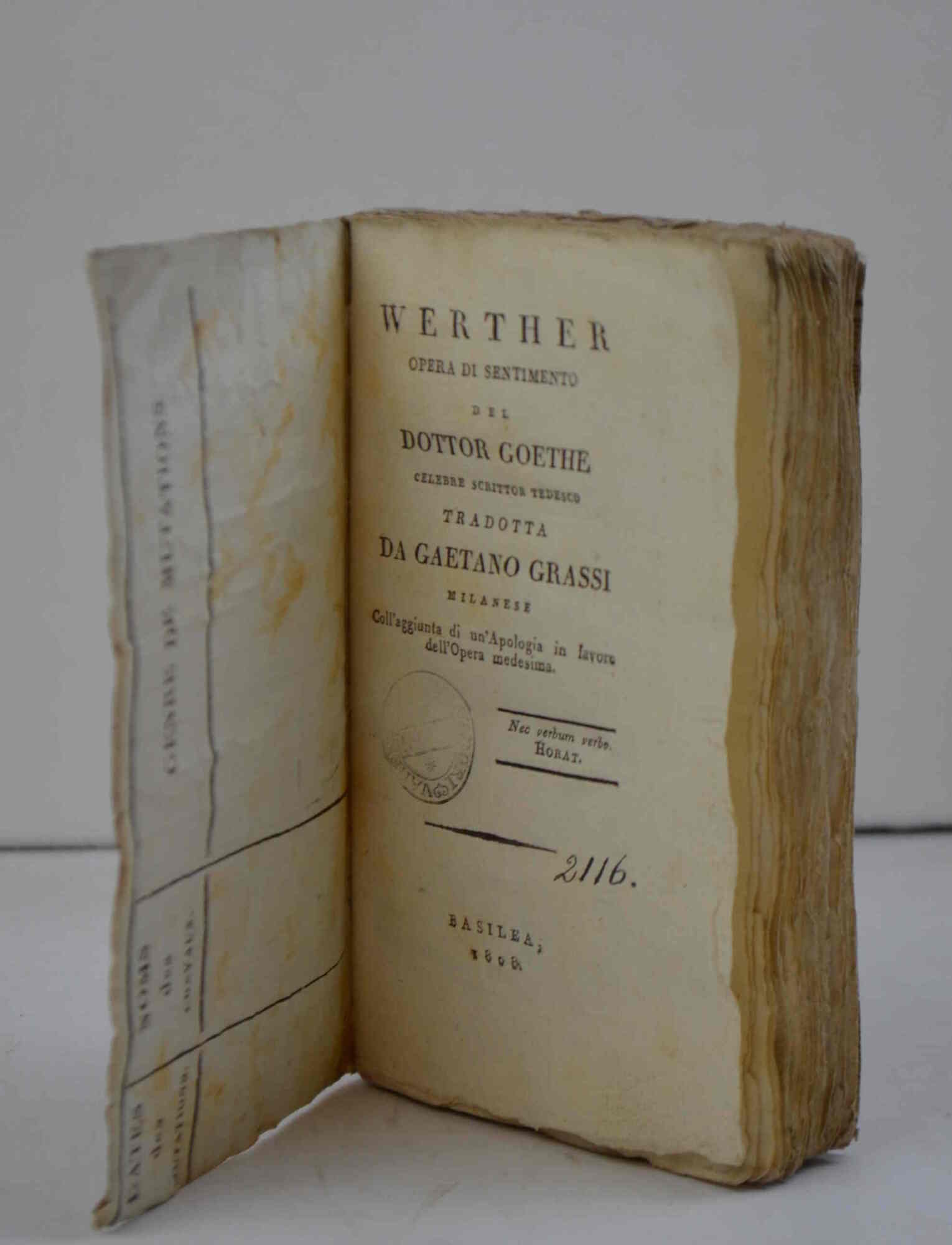 Werther. Opera di sentimento del Dottor Goethe celebre scrittor tedesco …