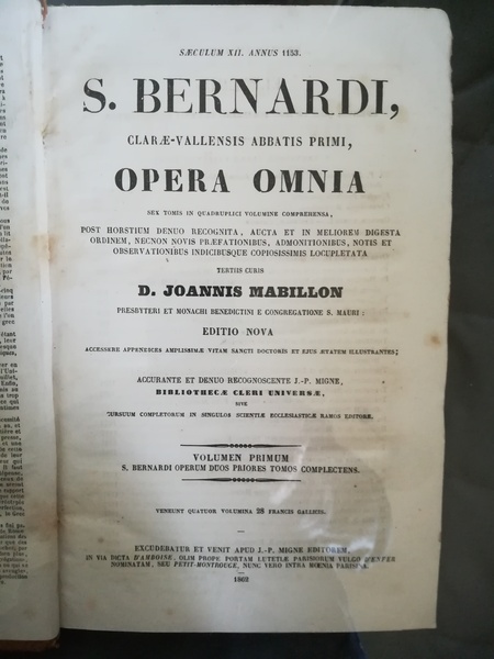 Opera omnia (vol. 1). a cura di Jean Mabillon